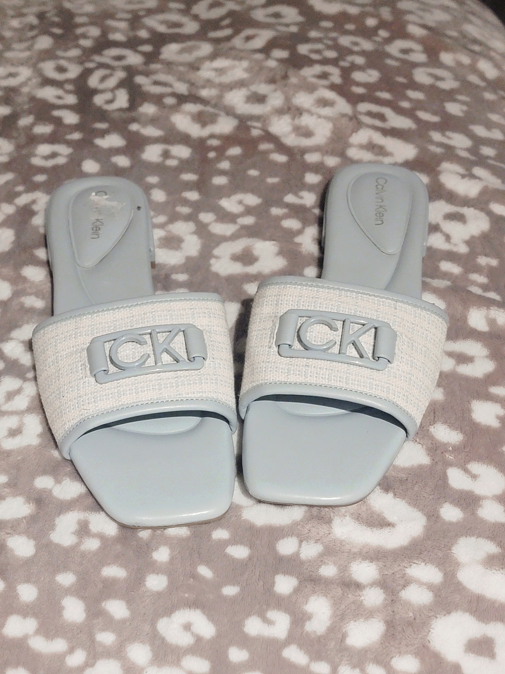 Calvin Klein Pale Blue Woven Logo Slide Sandals